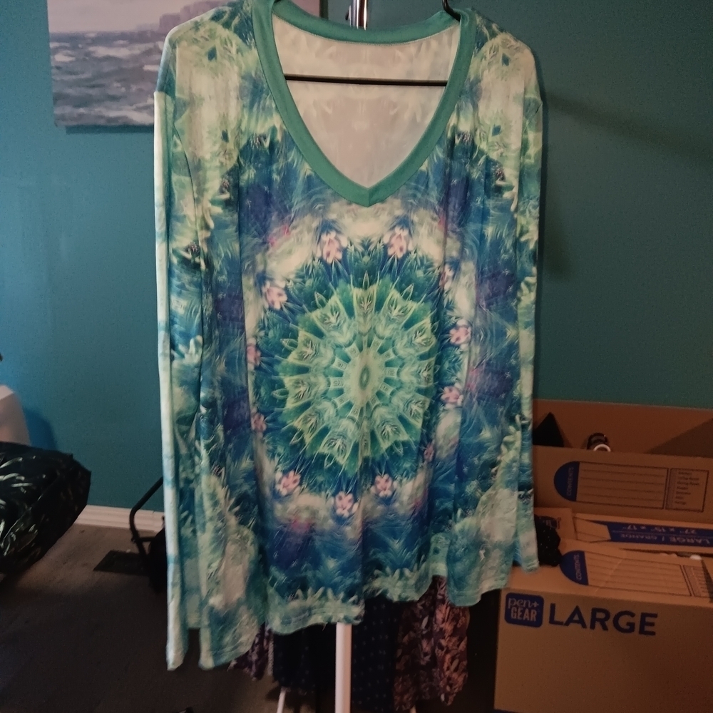 Teal and Blue Mandala Print Women's Top